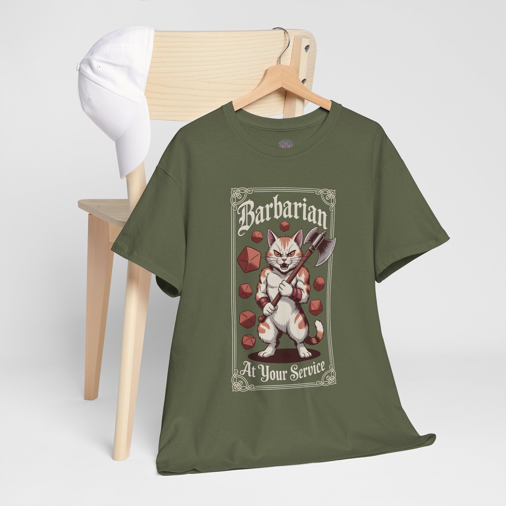 Barbarian Cat at Your Serivece D&D T-shirt | Cat Lover RPG Gift