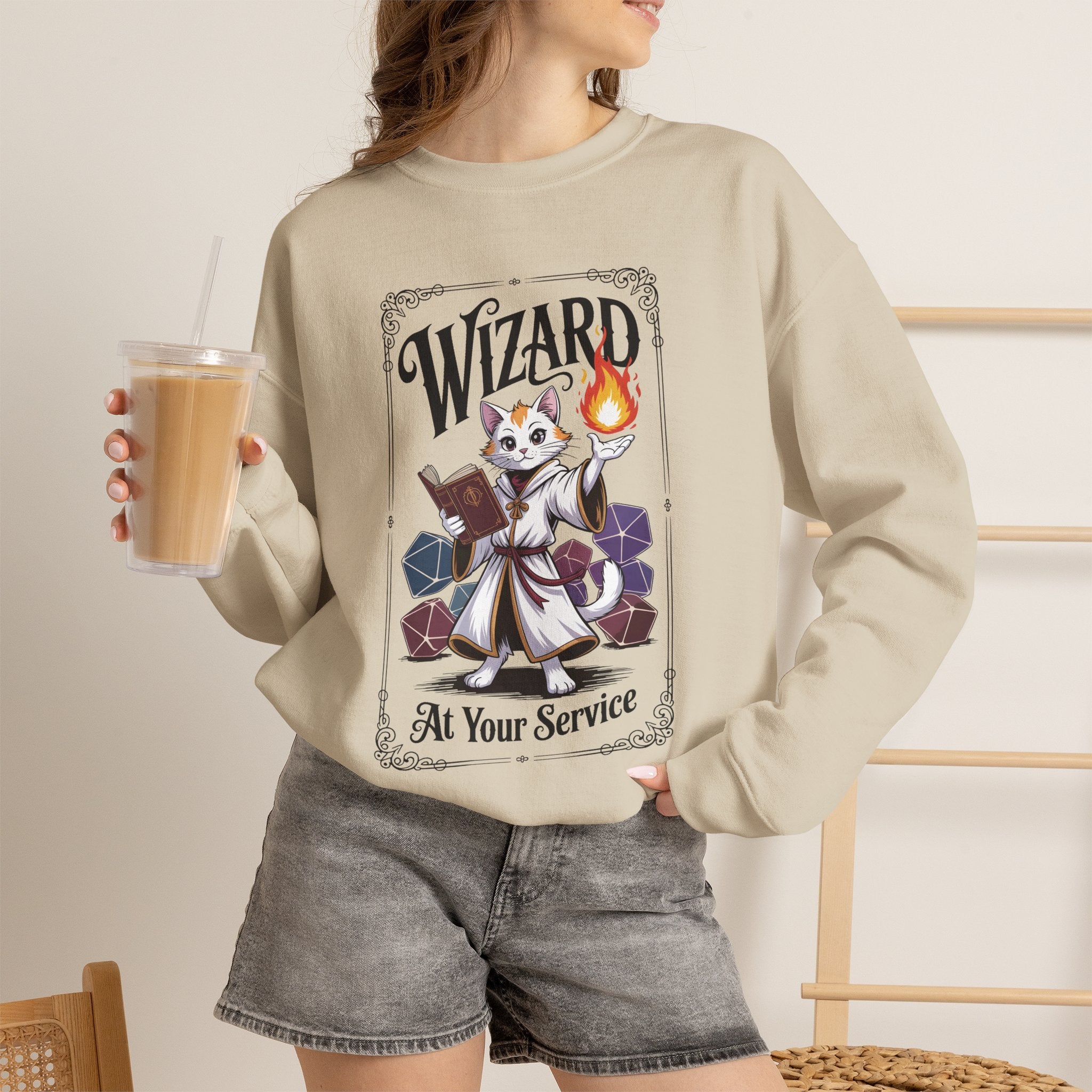 Wizard Cat at Your Serivece D&D Sweatshirt | Cat Lover RPG Gift