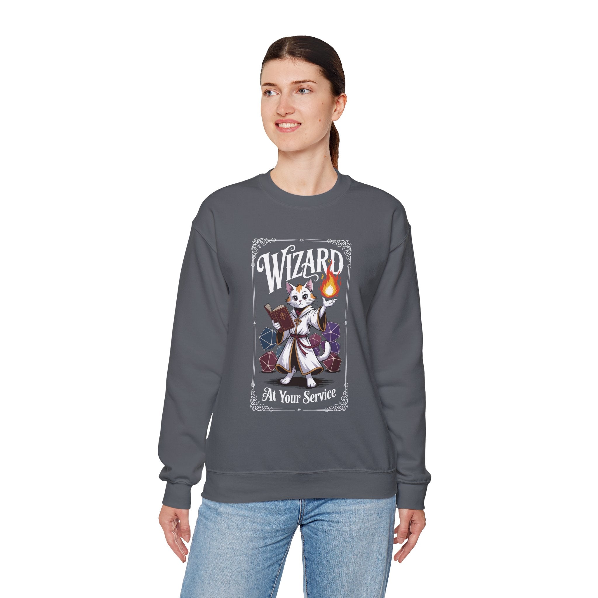 Wizard Cat at Your Serivece D&D Sweatshirt | Cat Lover RPG Gift
