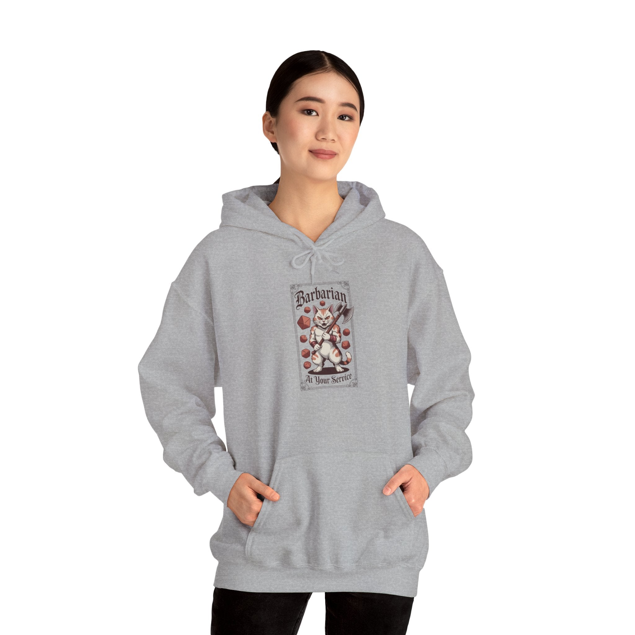 Barbarian Cat at Your Serivece D&D Hoodie | Cat Lover RPG Gift