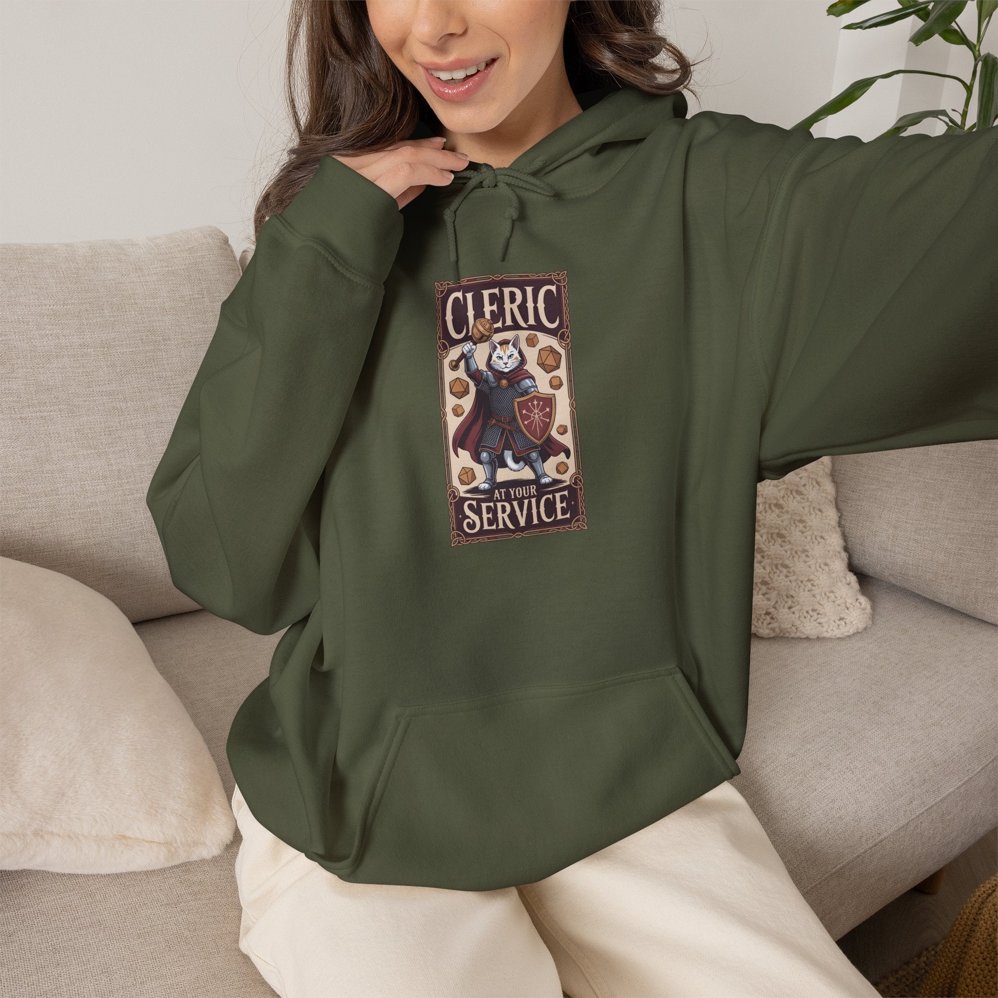 Cleric Cat at Your Service D&D Hoodie | Cat Lover RPG Gift