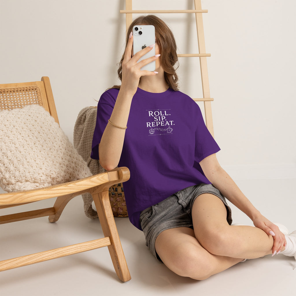 Roll. Sip. Repeat. | Tabletop RPG Coffee T-shirt | Dice & Coffee Lover T-shirt