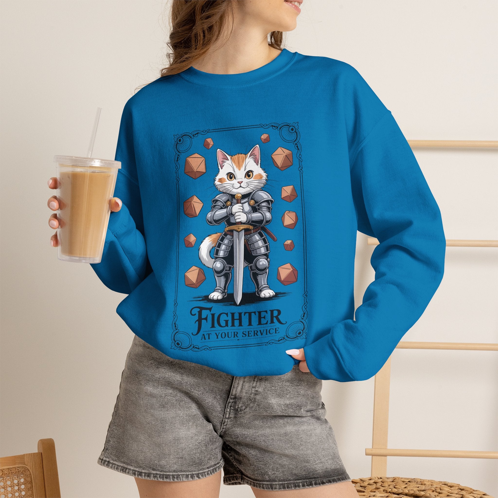 Fighter Cat at Your Service D&D Sweatshirt | Cat Lover RPG Gift