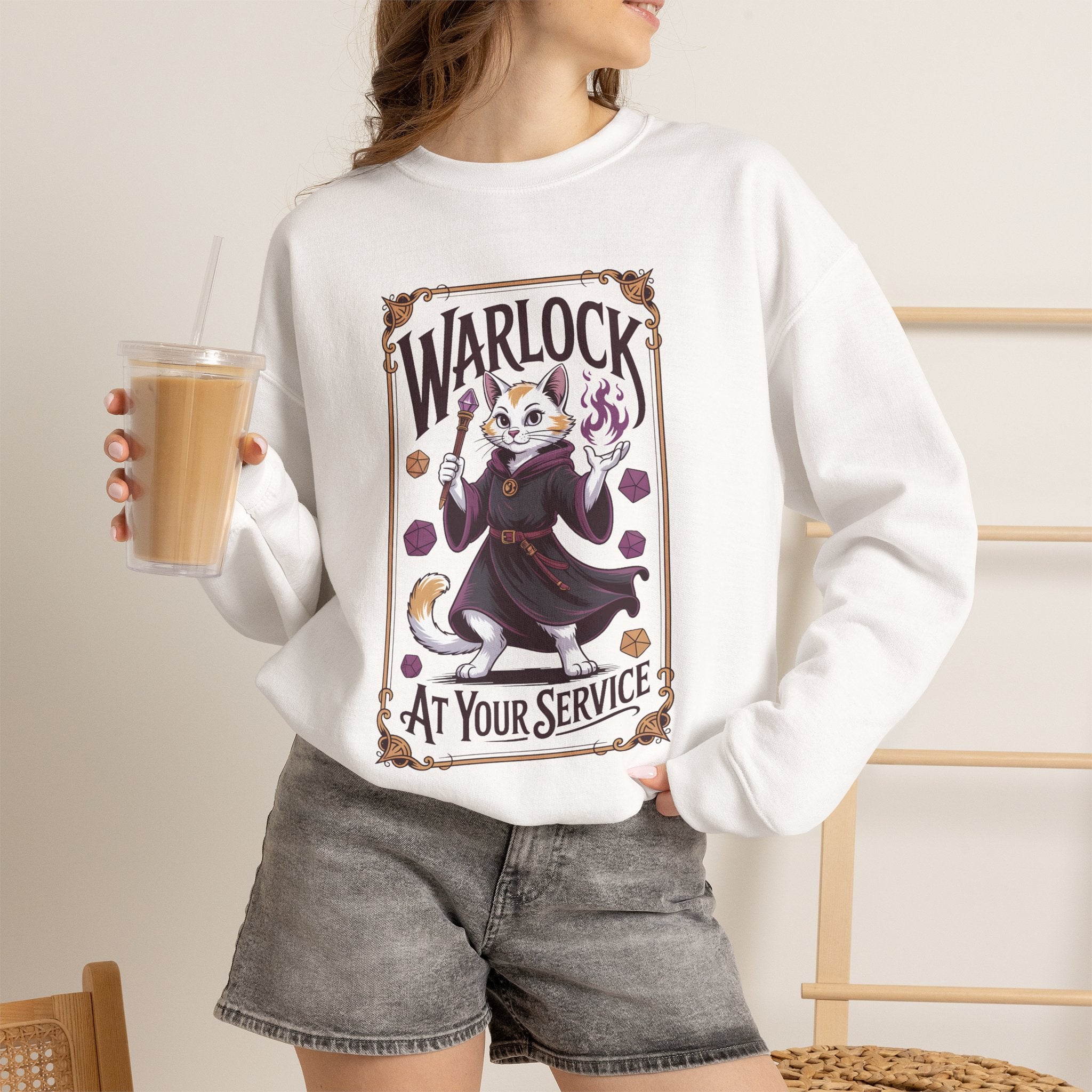 Warlock Cat at Your Serivece D&D Sweatshirt | Cat Lover RPG Gift
