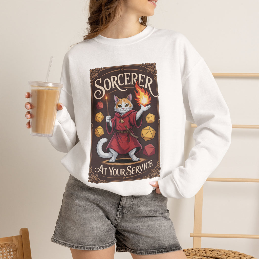 Sorcerer Cat at Your Service D&D Sweatshirt | Cat Lover RPG Gift