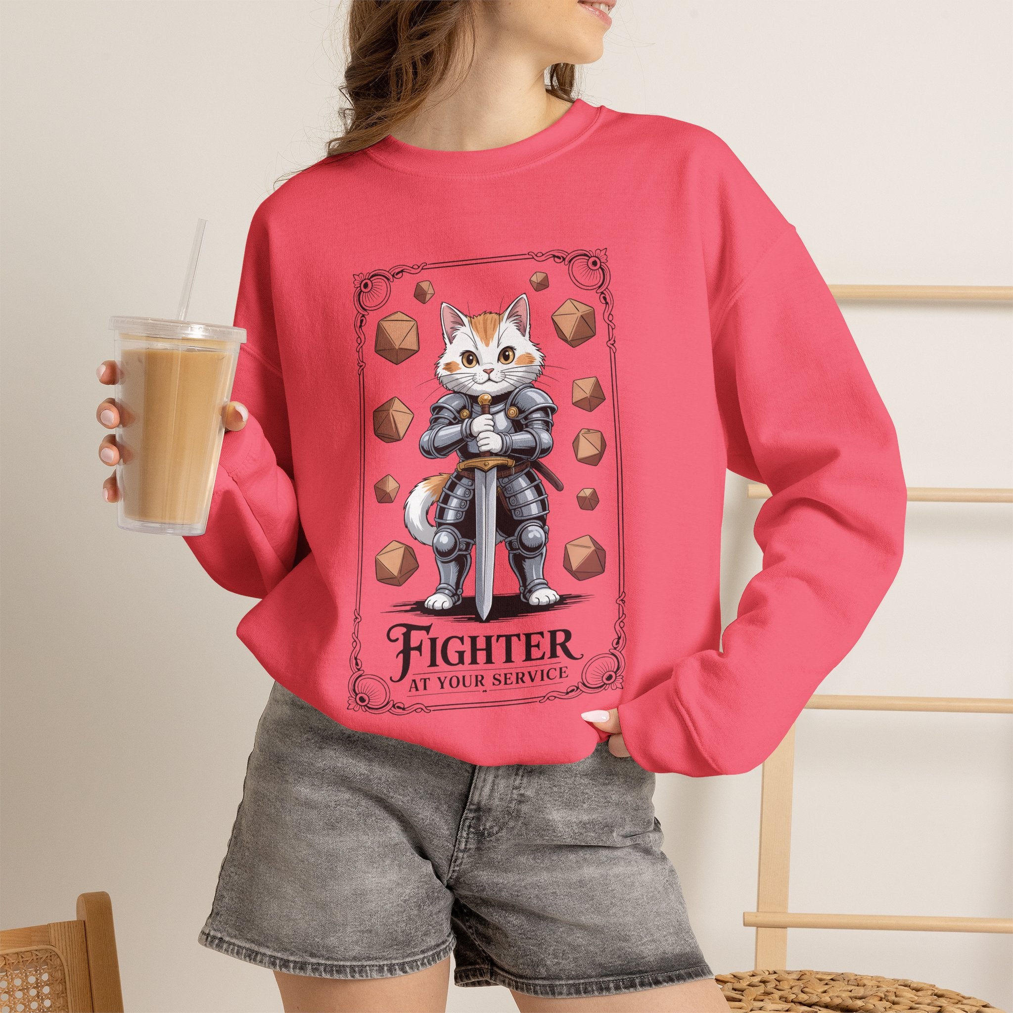 Fighter Cat at Your Service D&D Sweatshirt | Cat Lover RPG Gift