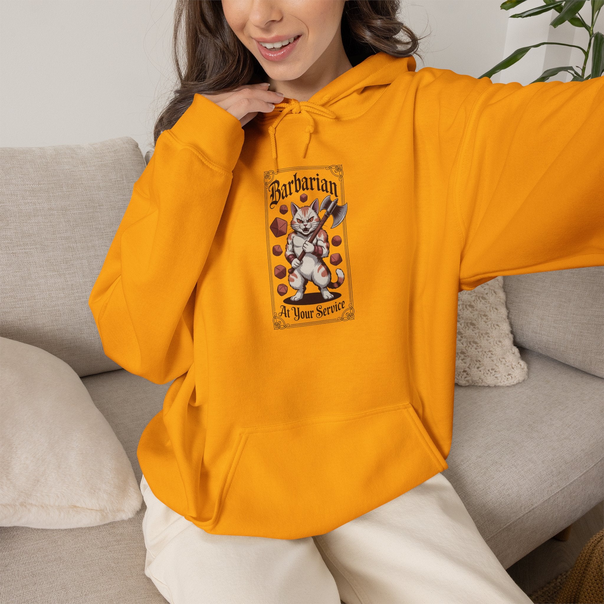 Barbarian Cat at Your Serivece D&D Hoodie | Cat Lover RPG Gift