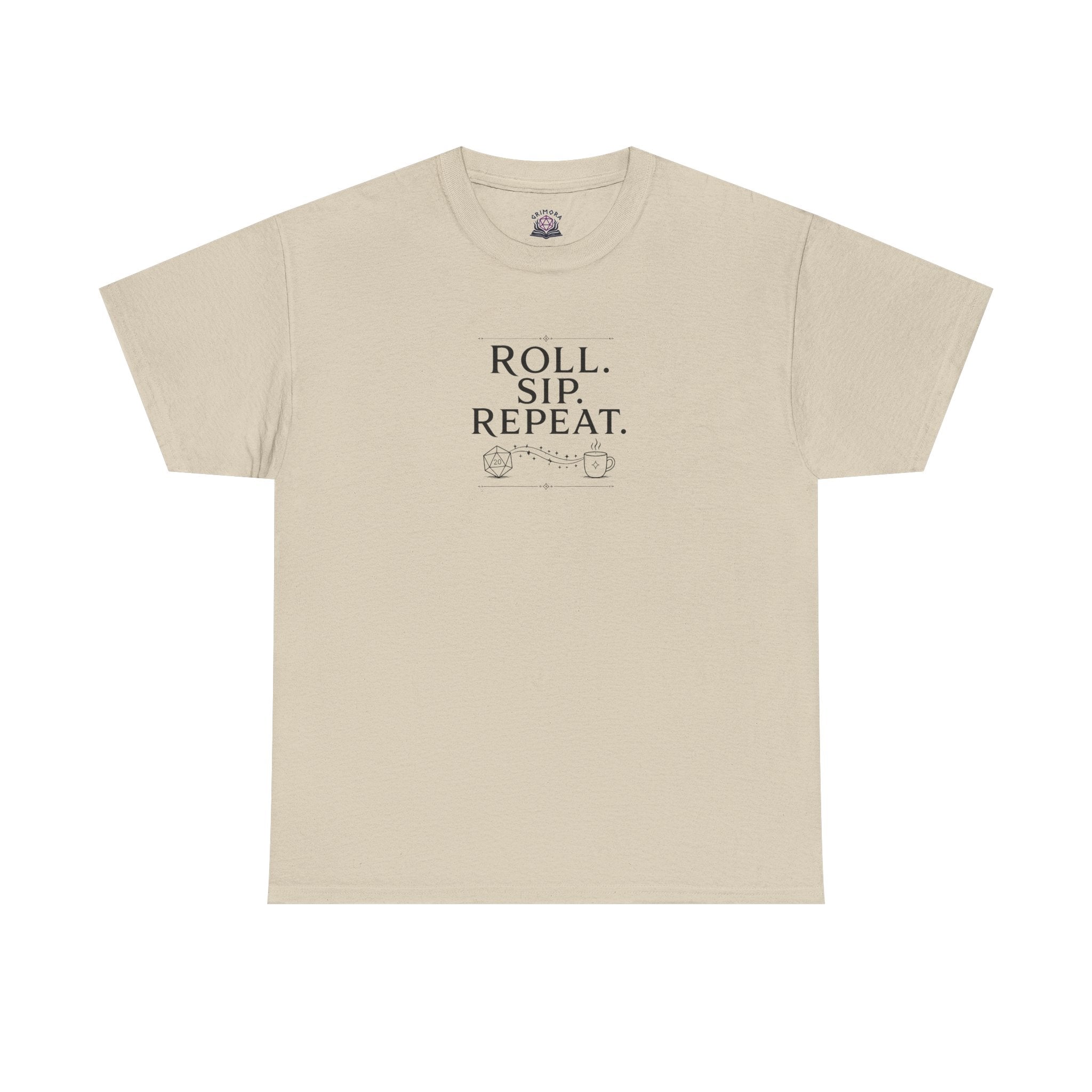 Roll. Sip. Repeat. | Tabletop RPG Coffee T-shirt | Dice & Coffee Lover T-shirt