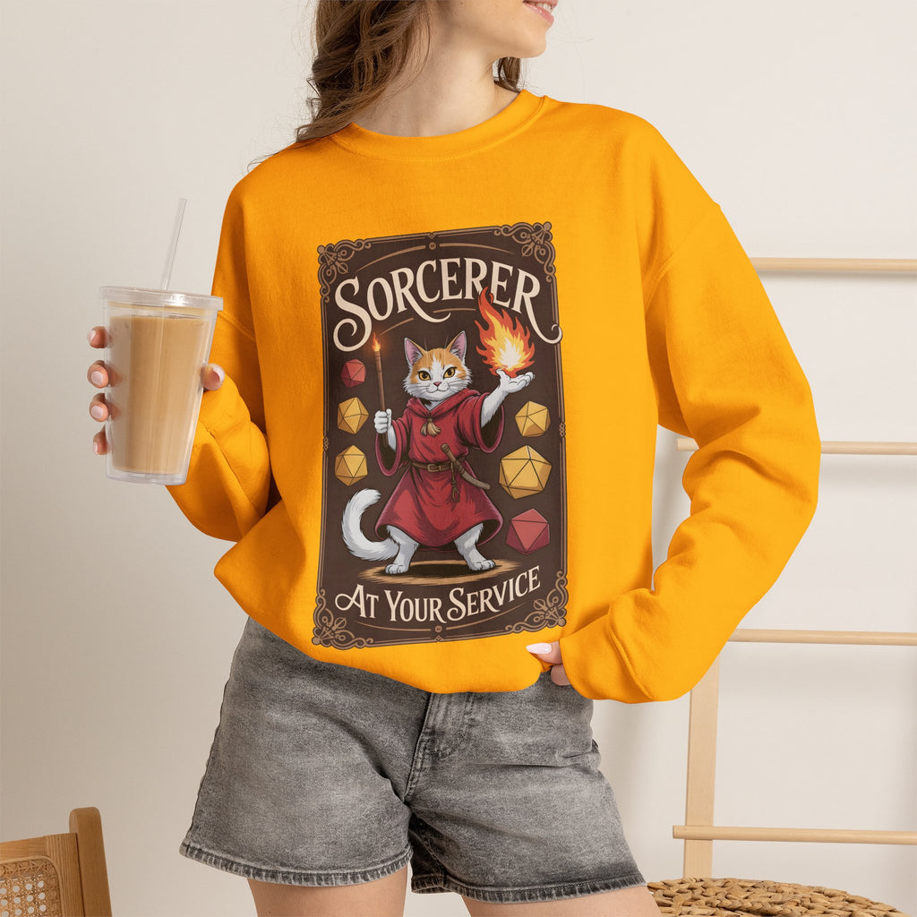 Sorcerer Cat at Your Service D&D Sweatshirt | Cat Lover RPG Gift