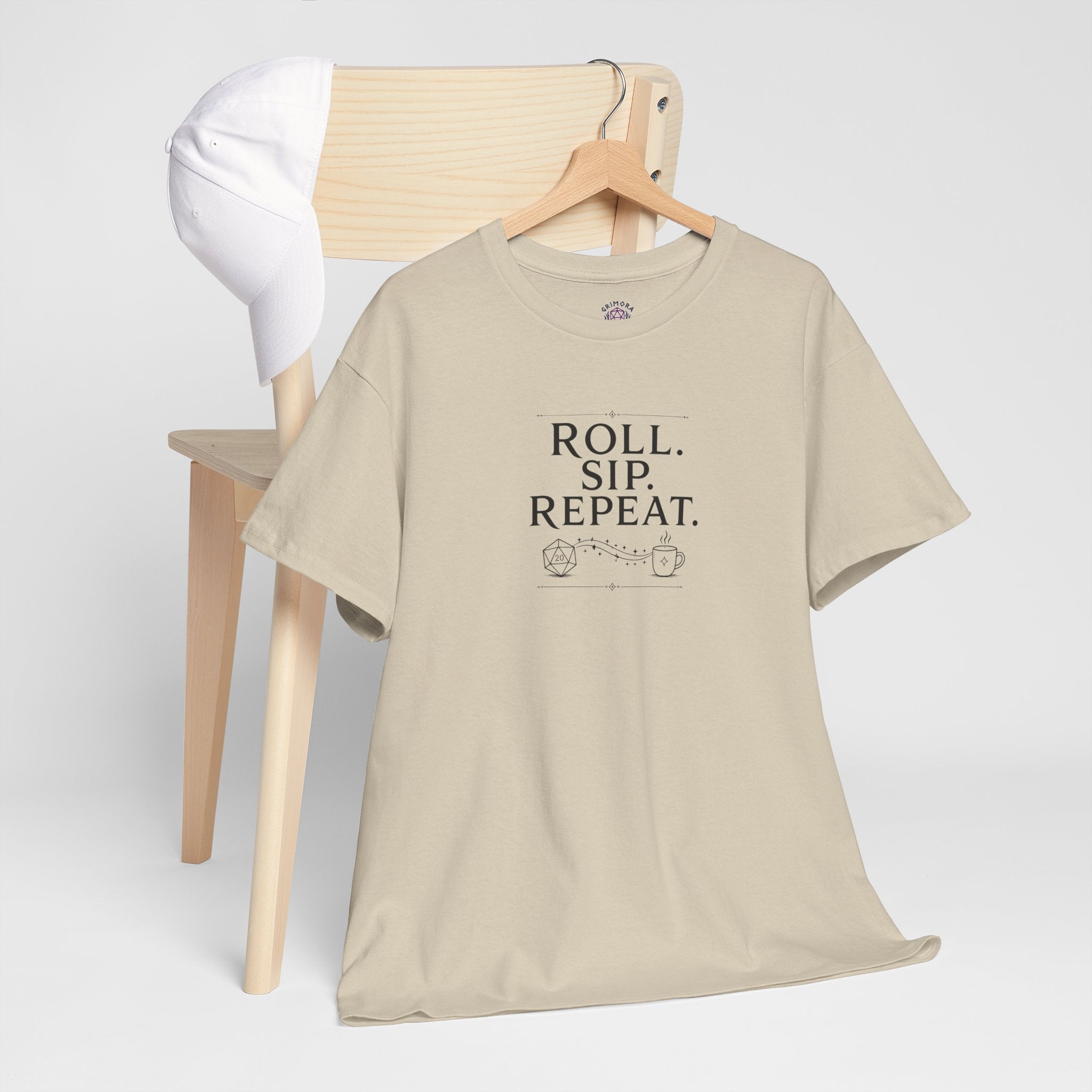 Roll. Sip. Repeat. | Tabletop RPG Coffee T-shirt | Dice & Coffee Lover T-shirt